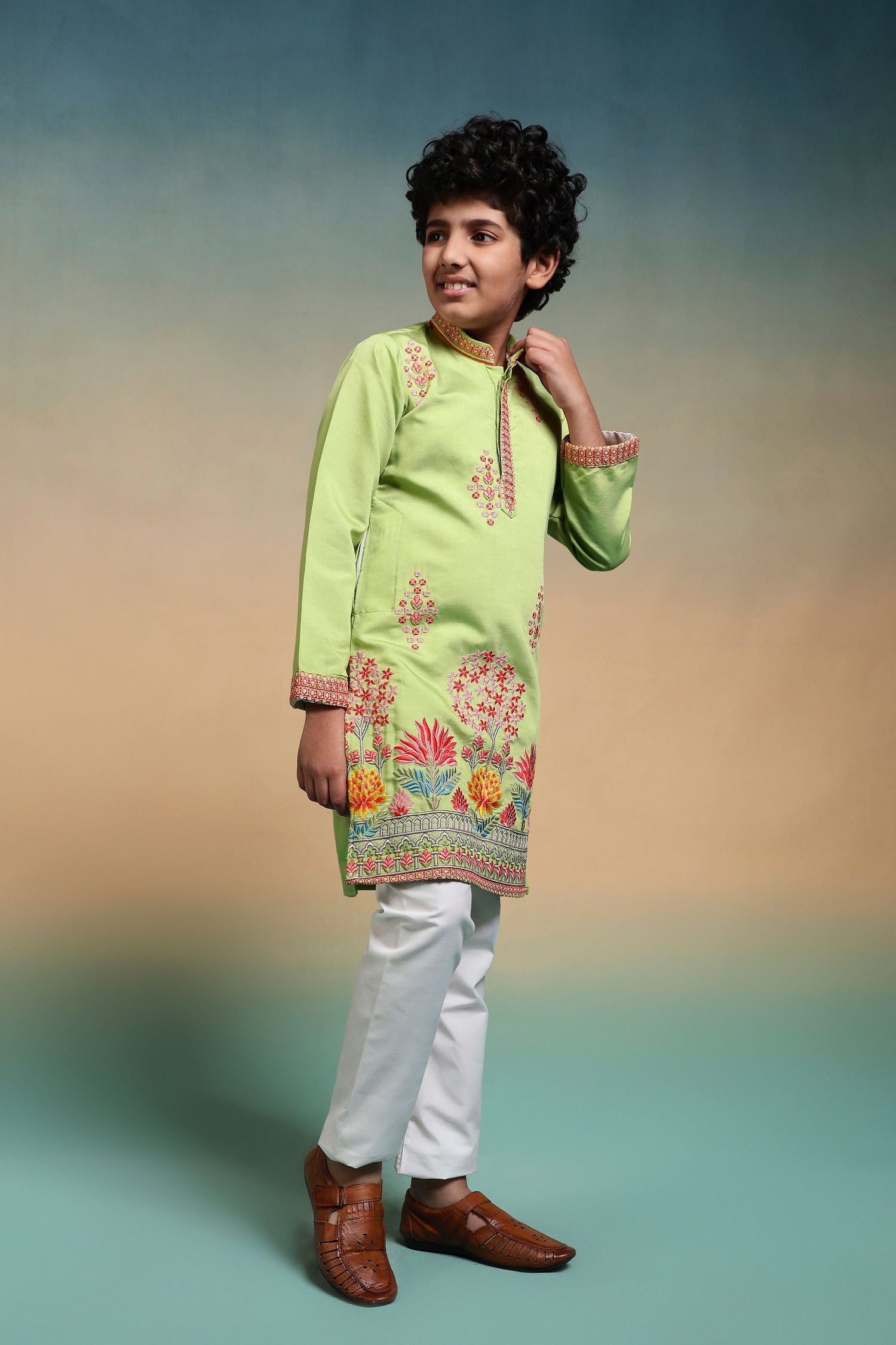 Pista Pure Viscose Silk Kids Boy Kurta Pajama 