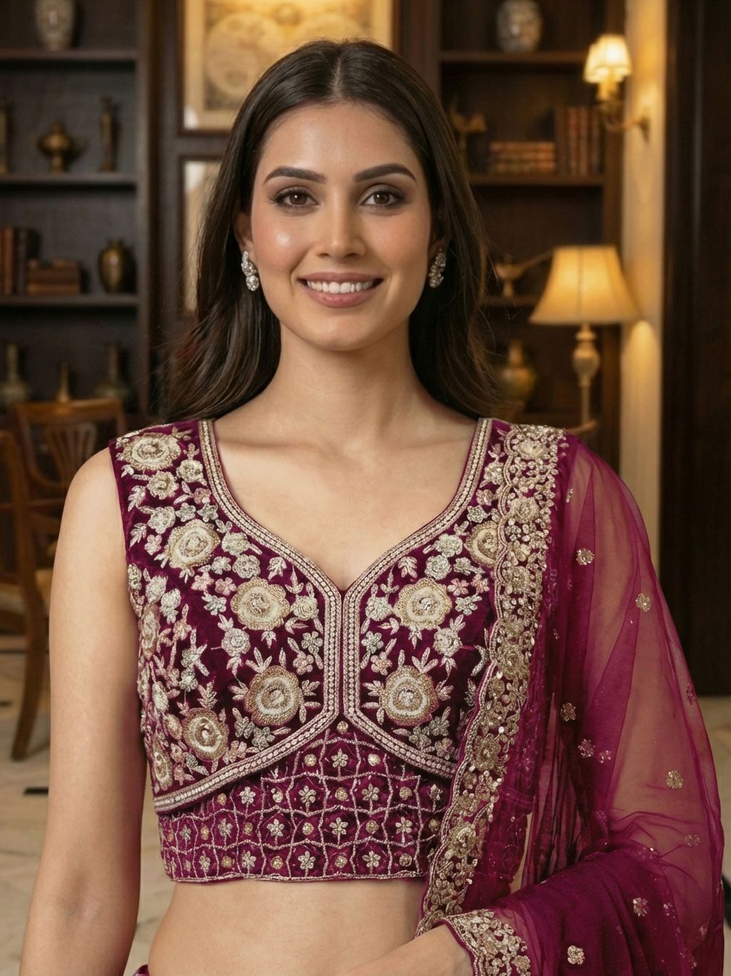 Raspberry Pure Soft Net Heavy Embroidery Work Bridal Lehenga