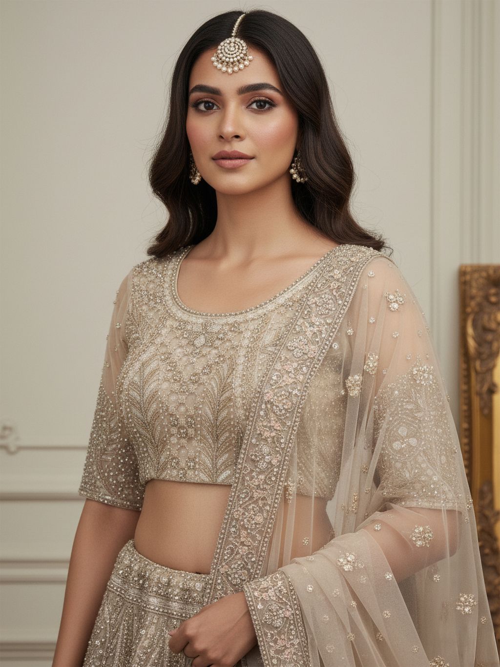 Golden Pure Soft Heavy net Silk Heavy Embroidery Work Bridal Lehenga