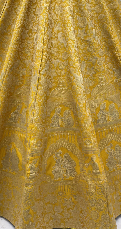 Royal Yellow Pure Banarasi Silk Zari Figure Pattern Weaving Work Bridal Lehenga Choli