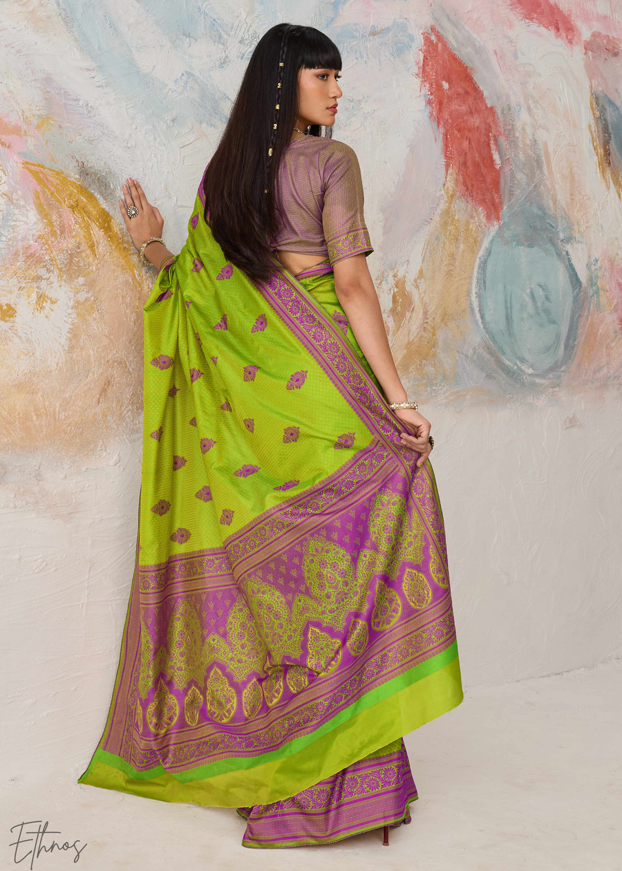 Green Jacquard Kanjivaram Silk Saree ##color## Kanjivaram Saree with premium fabric and embroidery