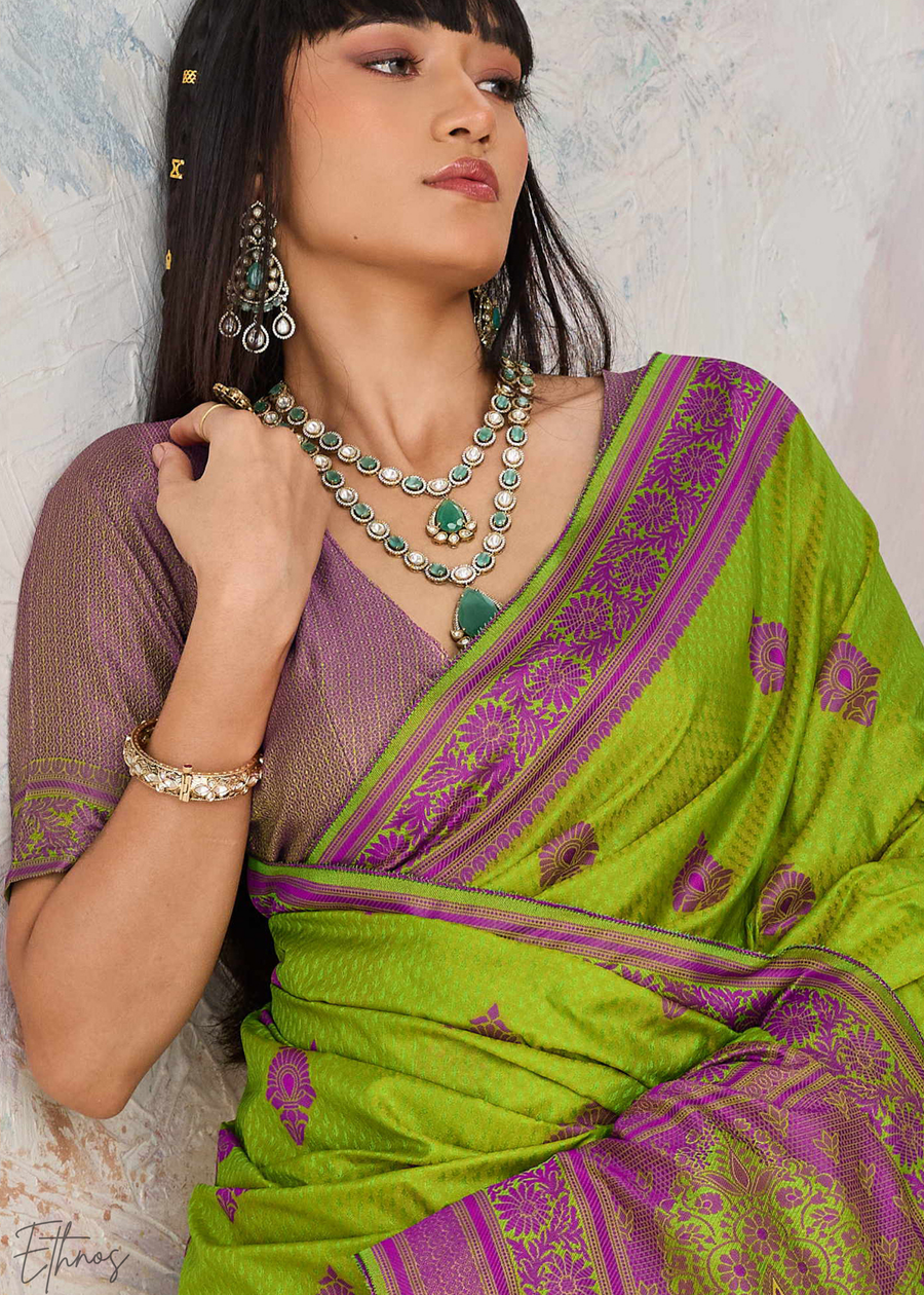 Green Jacquard Kanjivaram Silk Saree ##color## Kanjivaram Saree with premium fabric and embroidery