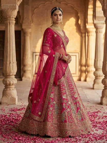 Pink Pure Soft Silk Heavy Embroidery Work Bridal Lehenga