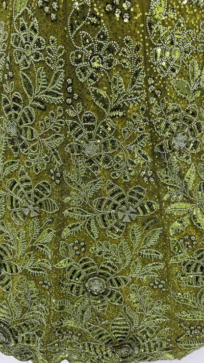 Olive Green Pure Soft Net Heavy Embroidery Work Bridal Lehenga
