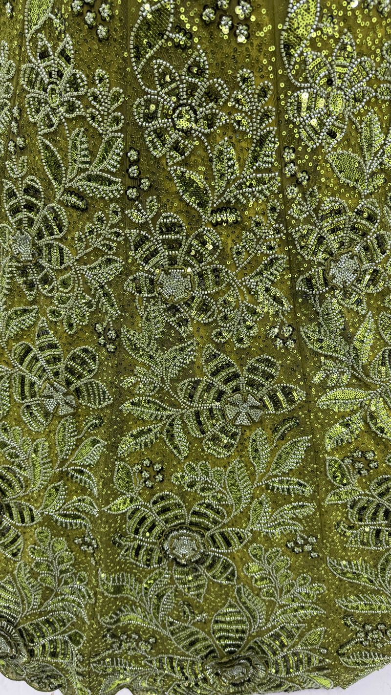 Olive Green Pure Soft Net Heavy Embroidery Work Bridal Lehenga