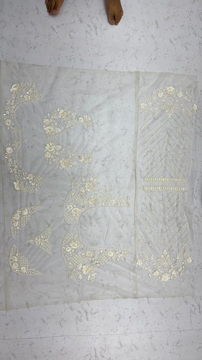 White Pure Premium Net Handwork Kasti &amp; Motif Zari Metallic Sequins Work Wedding Saree
