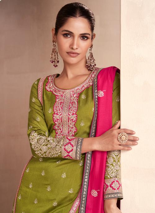 Beautiful Designer Wedding Wear Green Premium Punjabi Plazzo Suit
