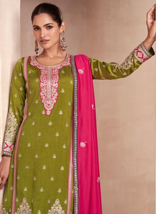 Beautiful Designer Wedding Wear Green Premium Punjabi Plazzo Suit