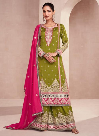 Beautiful Designer Wedding Wear Green Premium Punjabi Plazzo Suit