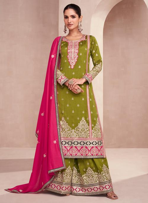 Beautiful Designer Wedding Wear Green Premium Punjabi Plazzo Suit