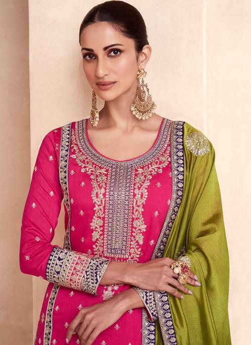 Beautiful Designer Wedding Wear Pink Premium Punjabi Plazzo Suit