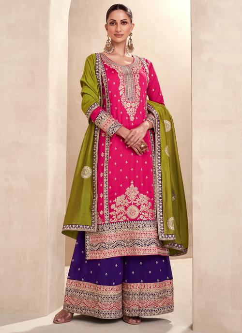 Beautiful Designer Wedding Wear Pink Premium Punjabi Plazzo Suit