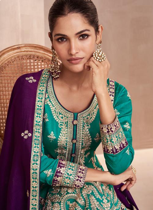 Beautiful Designer Wedding Wear Sky Blue Premium Punjabi Plazzo Suit