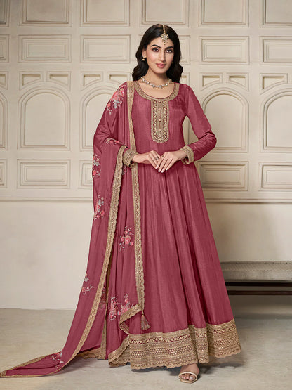 Wine Dola Silk Anarkali Suit with Heavy Sequins Hand Embroidery