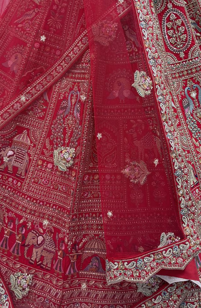 Red Pure Soft Gadwal Silk Heavy Embroidery Work Bridal Lehenga 