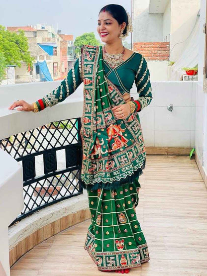 Green Color Heavy Gharchola Full Embroidery Wrok With Diamond Gharchola Saree