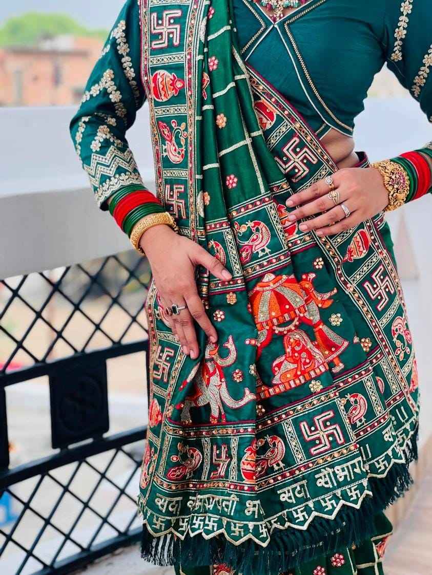 Green Color Heavy Gharchola Full Embroidery Wrok With Diamond Gharchola Saree