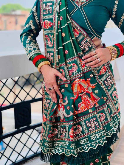 Green Color Heavy Gharchola Full Embroidery Wrok With Diamond Gharchola Saree