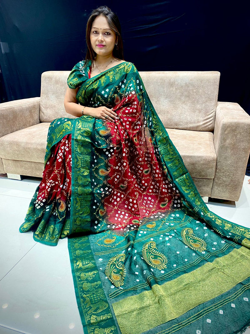 Bandhej Gajji Silk Saree