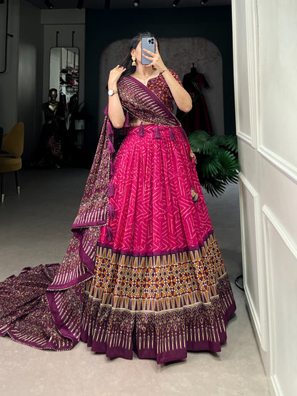 Tussar Silk Bandhej &amp; Ajarakh Print Lehenga Choli
