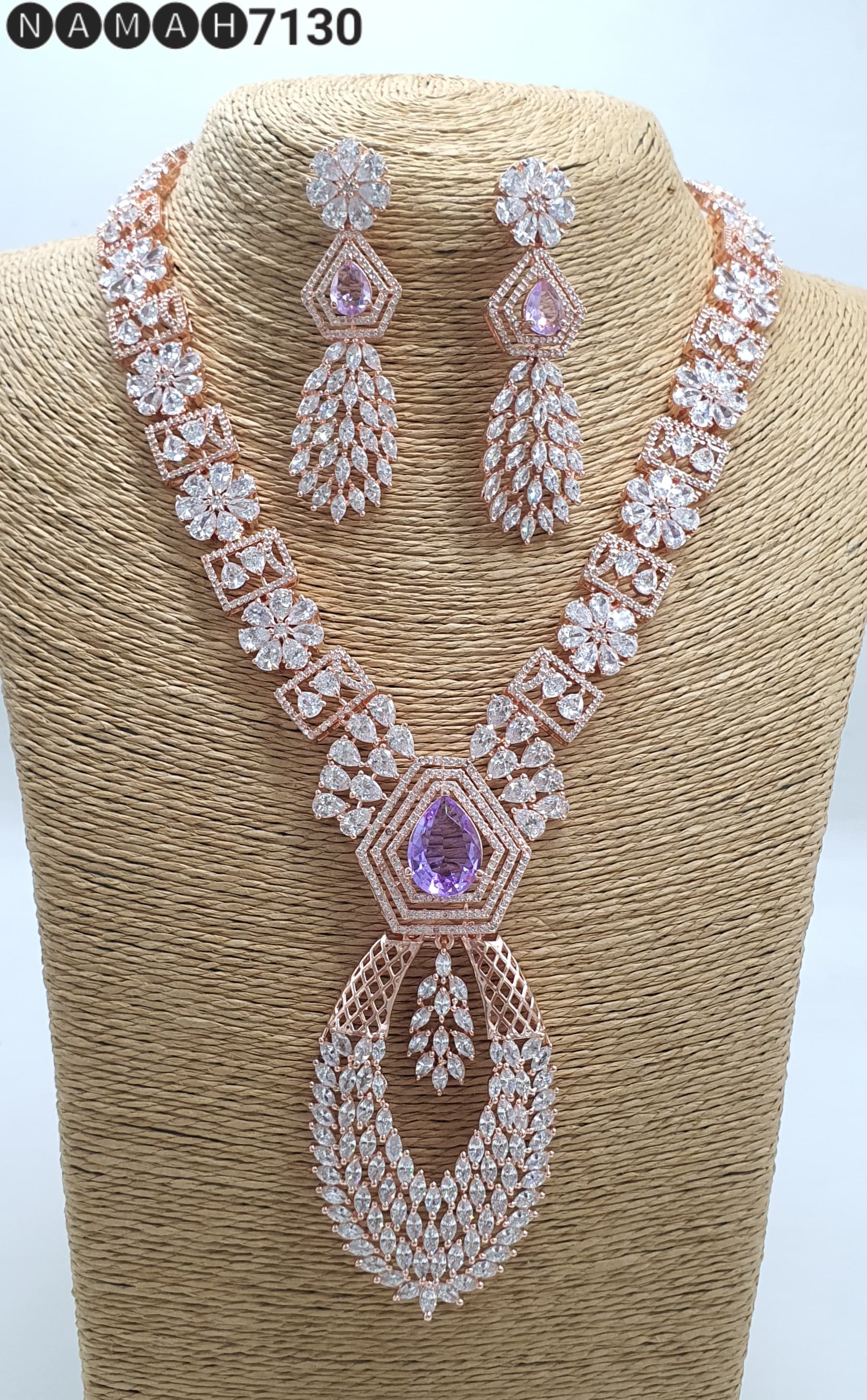 Women's Designer American Diamond Antique Stone Necklace Set with Earrings