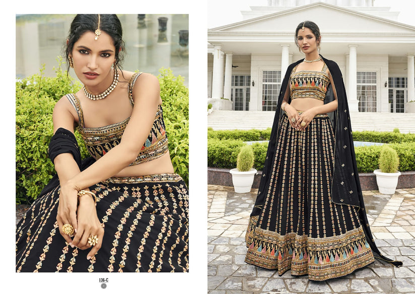 Designer Fancy Wedding Party Wear Black Bollywood Lehenga Choli In Georgette Sm Rimzim 136 A,b,c