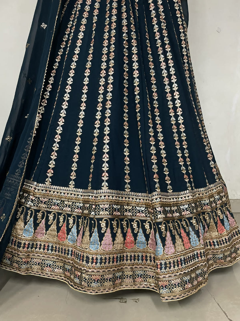Designer Fancy Wedding Party Wear Black Bollywood Lehenga Choli In Georgette Sm Rimzim 136 A,b,c