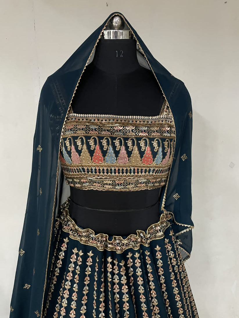 Designer Fancy Wedding Party Wear Black Bollywood Lehenga Choli In Georgette Sm Rimzim 136 A,b,c