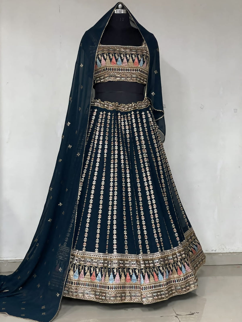 Designer Fancy Wedding Party Wear Black Bollywood Lehenga Choli In Georgette Sm Rimzim 136 A,b,c