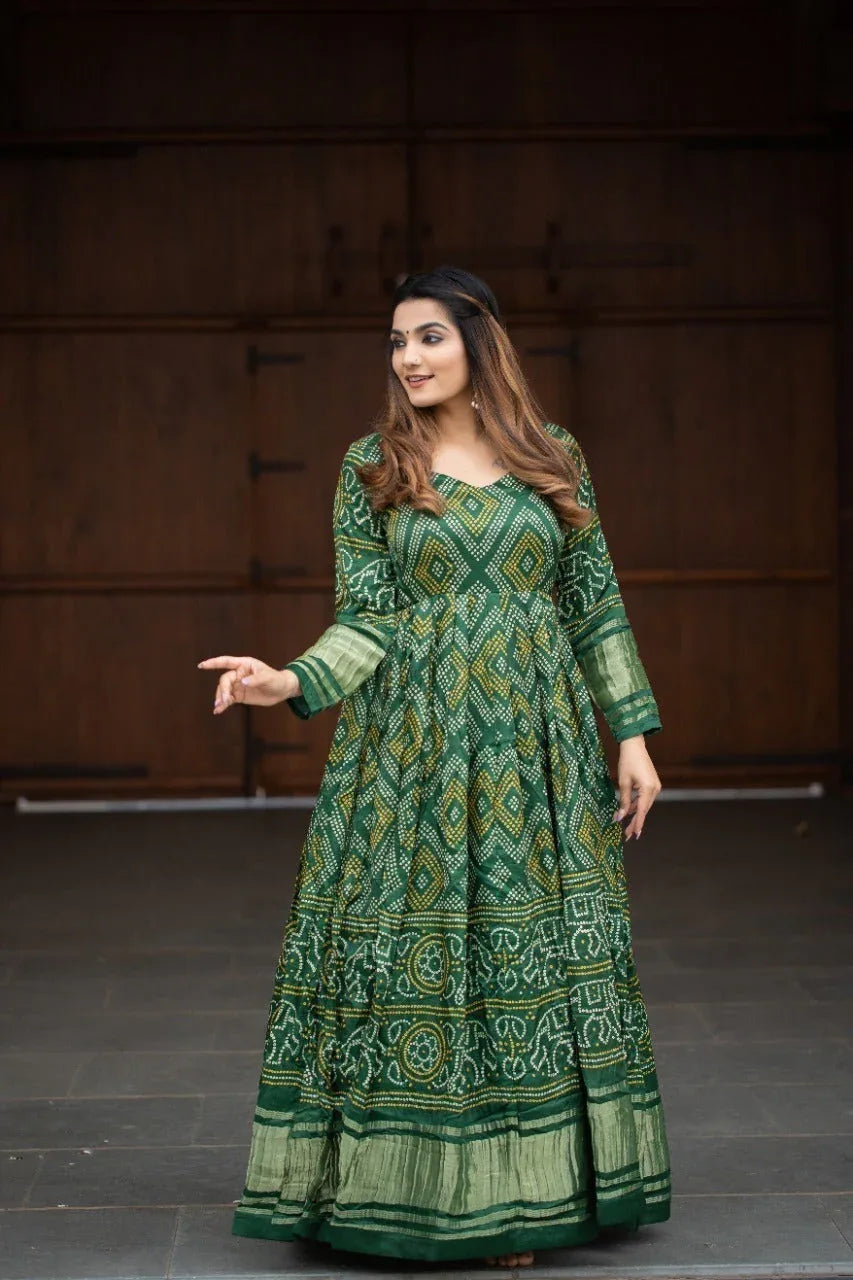 Beautiful Designer Ready To Wear Bandhej Print Gown