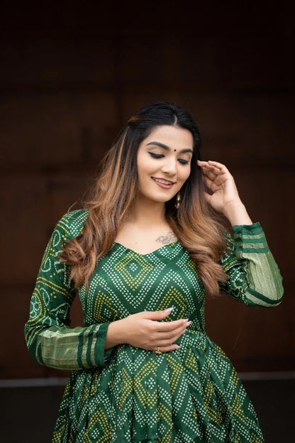 Beautiful Designer Ready To Wear Bandhej Print Gown