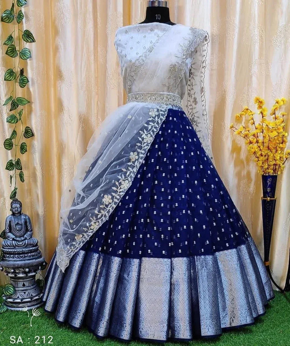 Beautiful Designer Fancy Kanchi Organza Half Saree with Lehenga