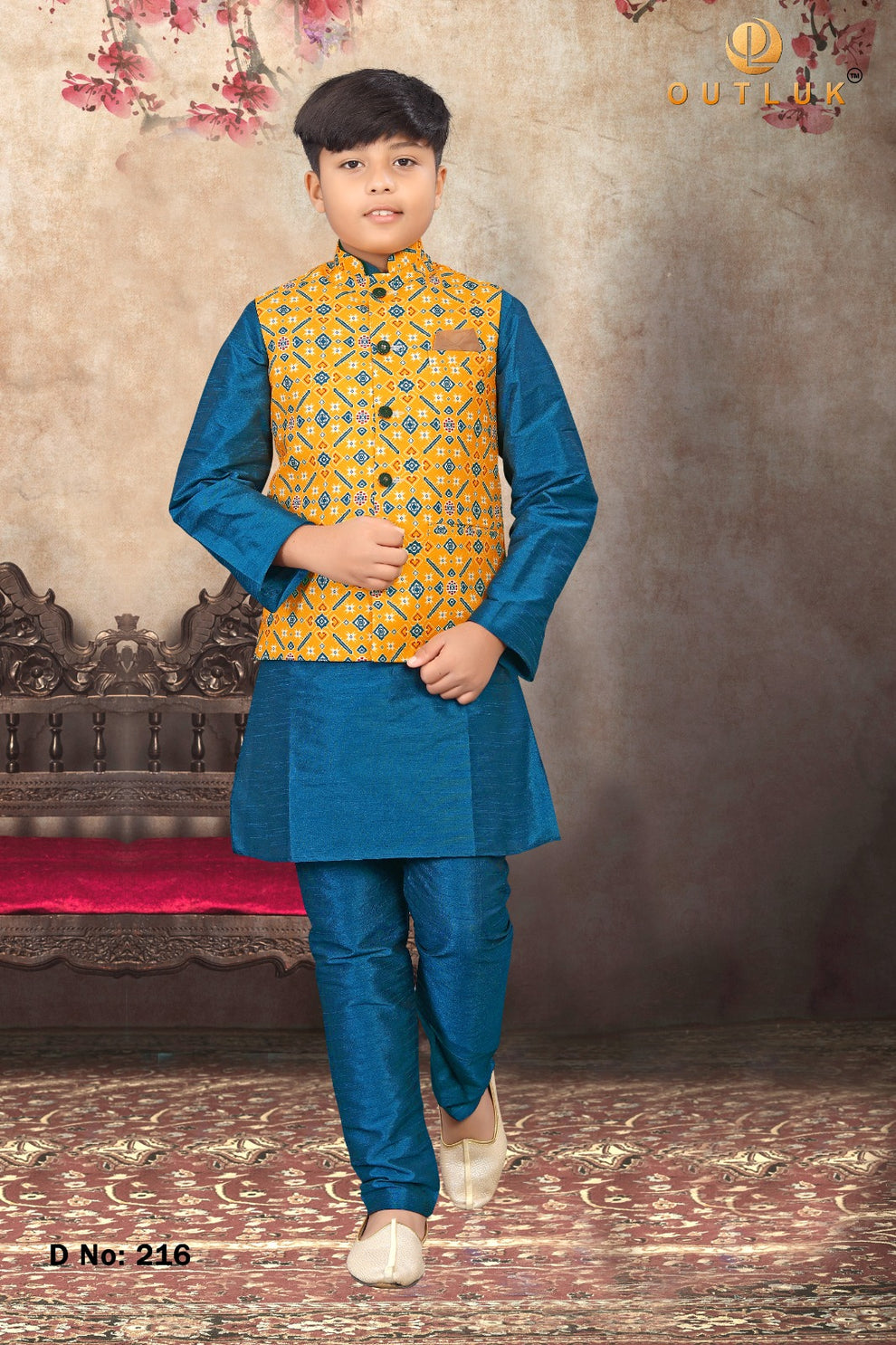 Kids Kurta Pyjama with Koti Jacket