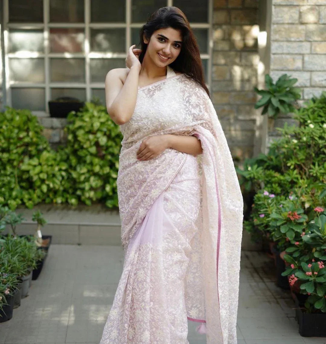 Pure Orgenza Chicken Thread Saree - Anant Exports