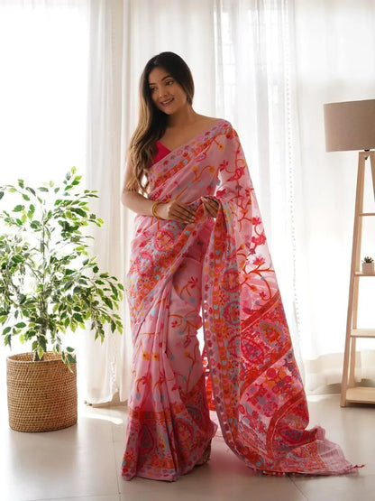 Kashmiri Pasmina Kachi Work Saree - Anant Exports