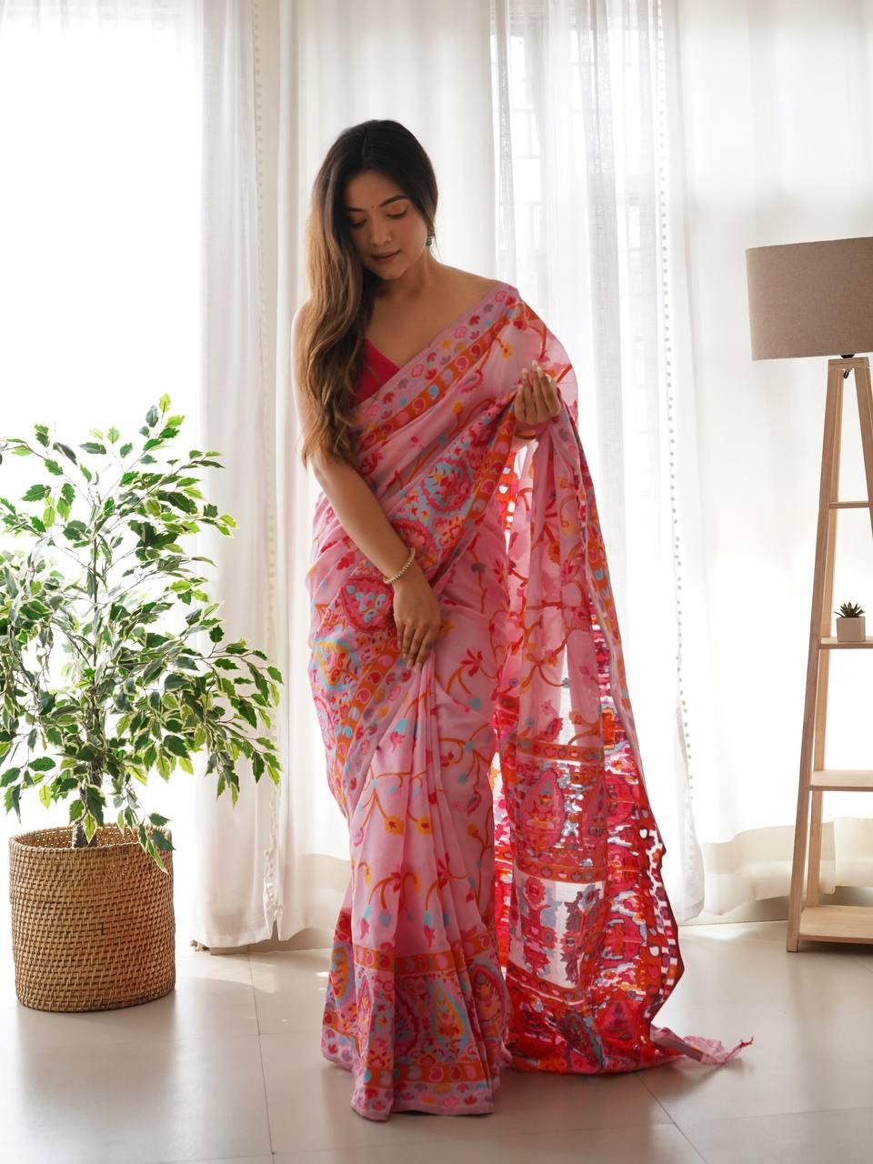 Kashmiri Pasmina Kachi Work Saree