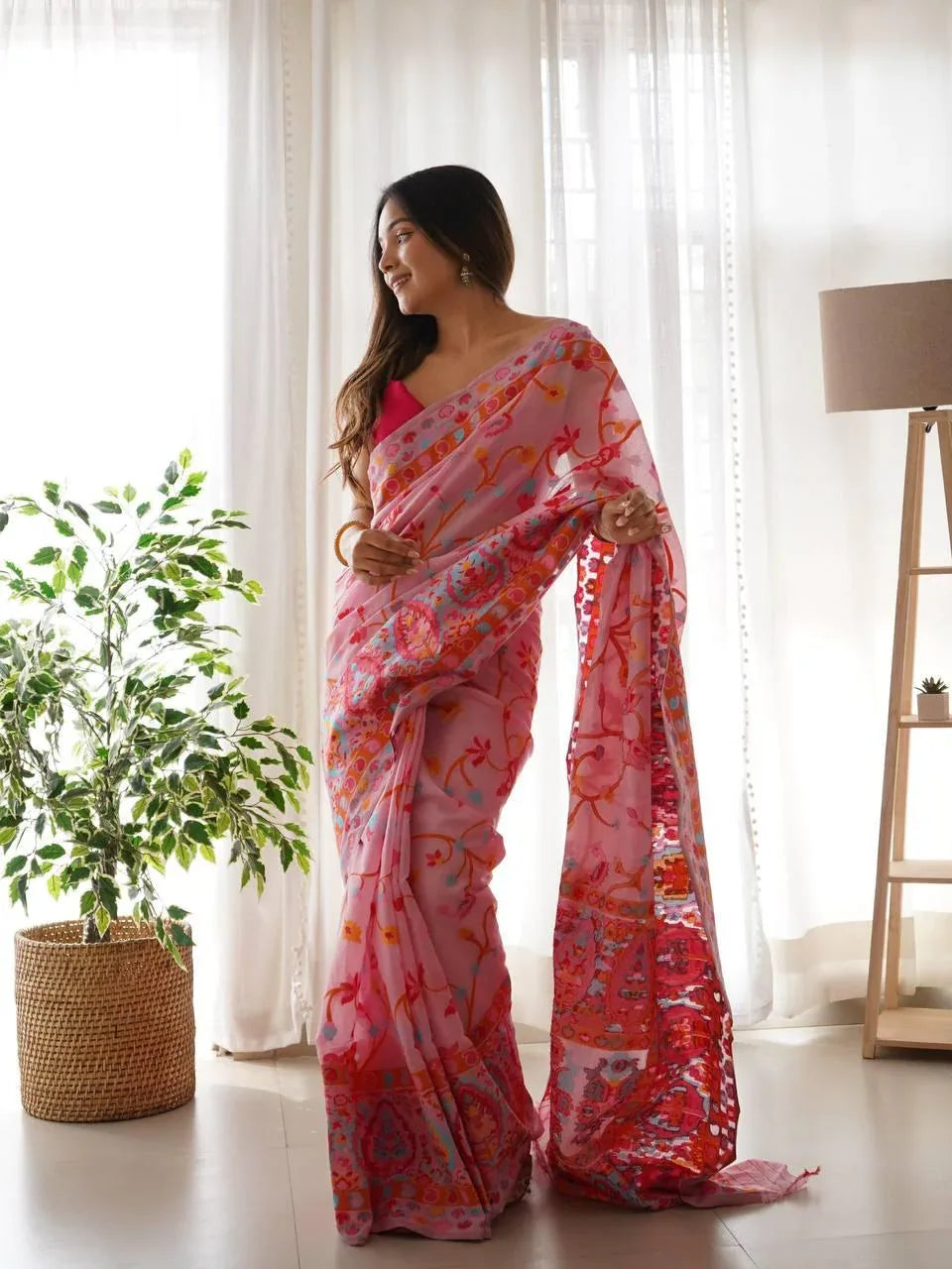 Kashmiri Pasmina Kachi Work Saree - Anant Exports