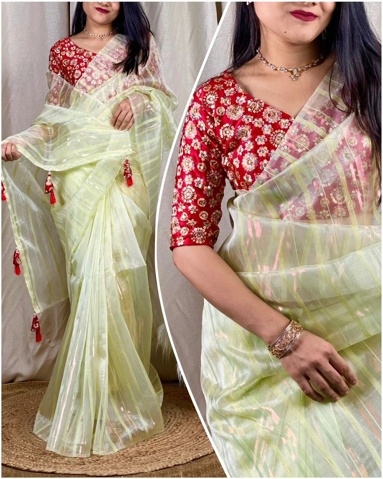 Party Wear Fancy Organza Slub Saree - Anant Exports