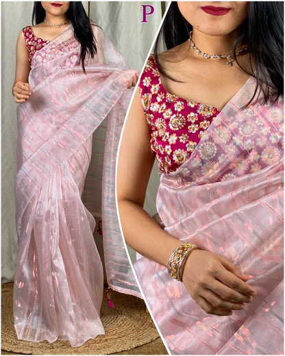 Party Wear Fancy Organza Slub Saree - Anant Exports