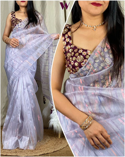 Party Wear Fancy Organza Slub Saree - Anant Exports