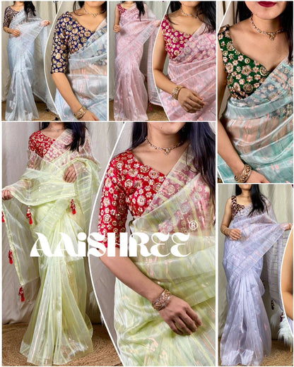 Party Wear Fancy Organza Slub Saree - Anant Exports
