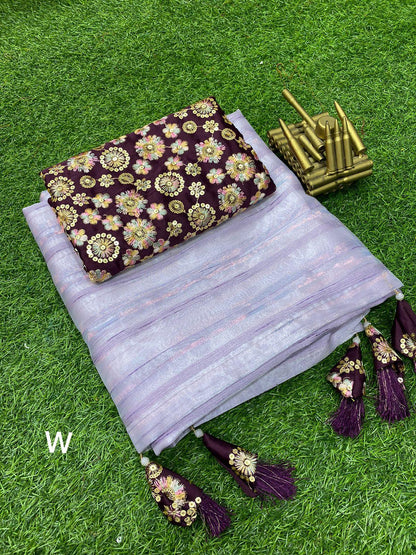 Party Wear Fancy Organza Slub Saree - Anant Exports