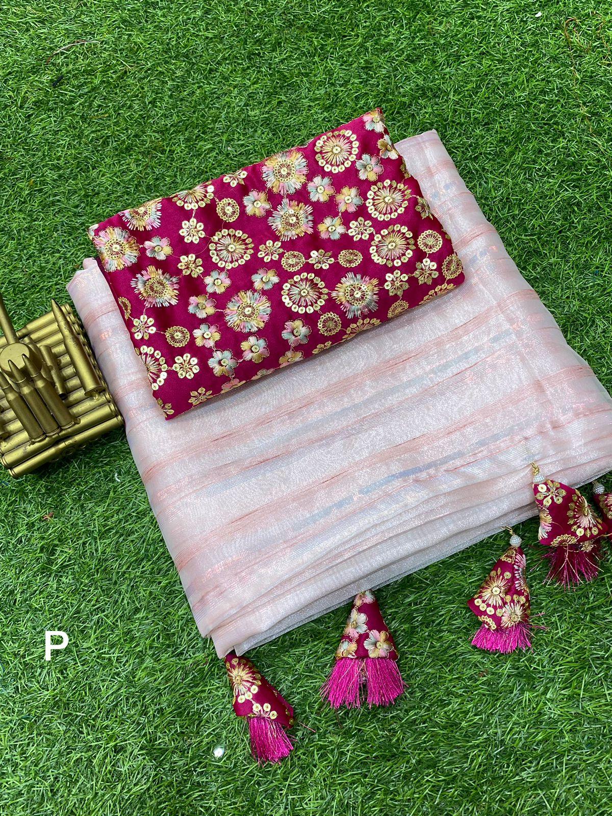 Party Wear Fancy Organza Slub Saree - Anant Exports