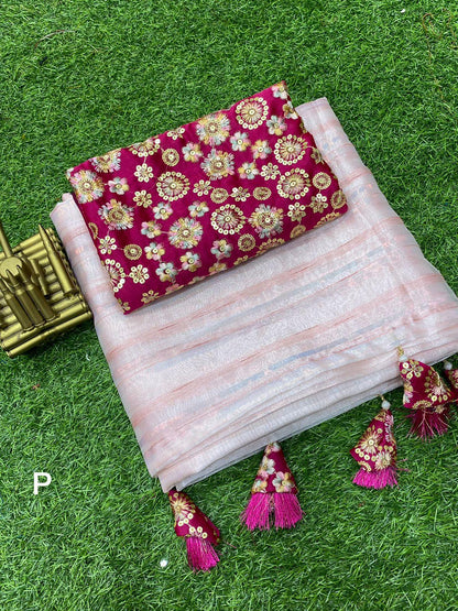 Party Wear Fancy Organza Slub Saree - Anant Exports
