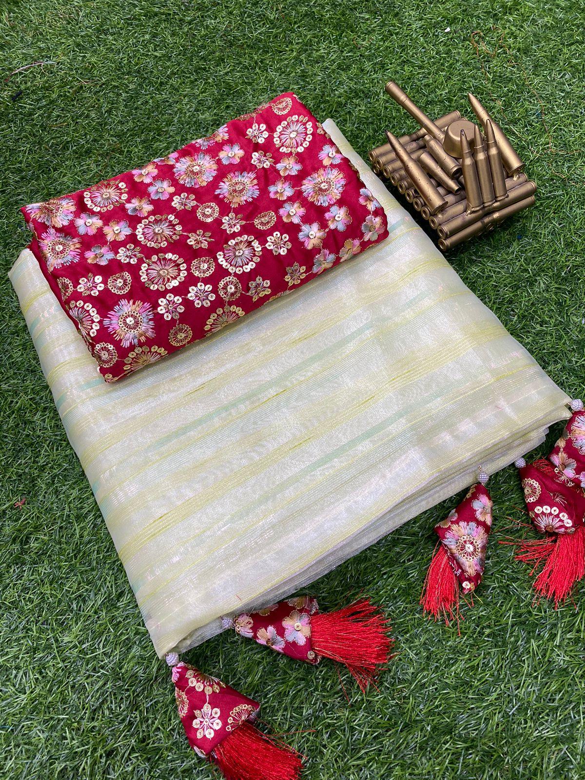 Party Wear Fancy Organza Slub Saree - Anant Exports