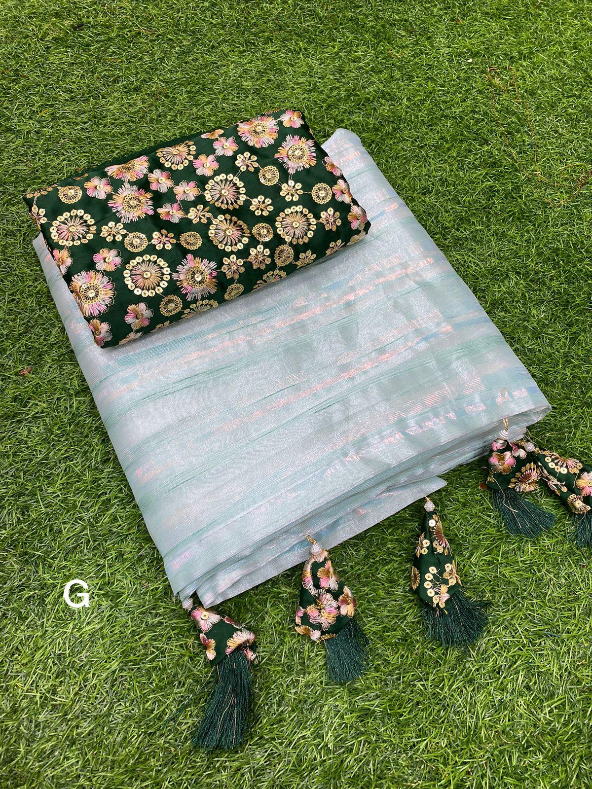 Party Wear Fancy Organza Slub Saree - Anant Exports
