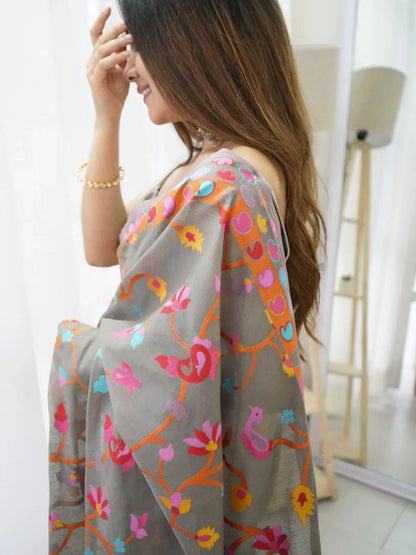 Fancy Kashmiri Pasmina Kachi Work Saree - Anant Exports