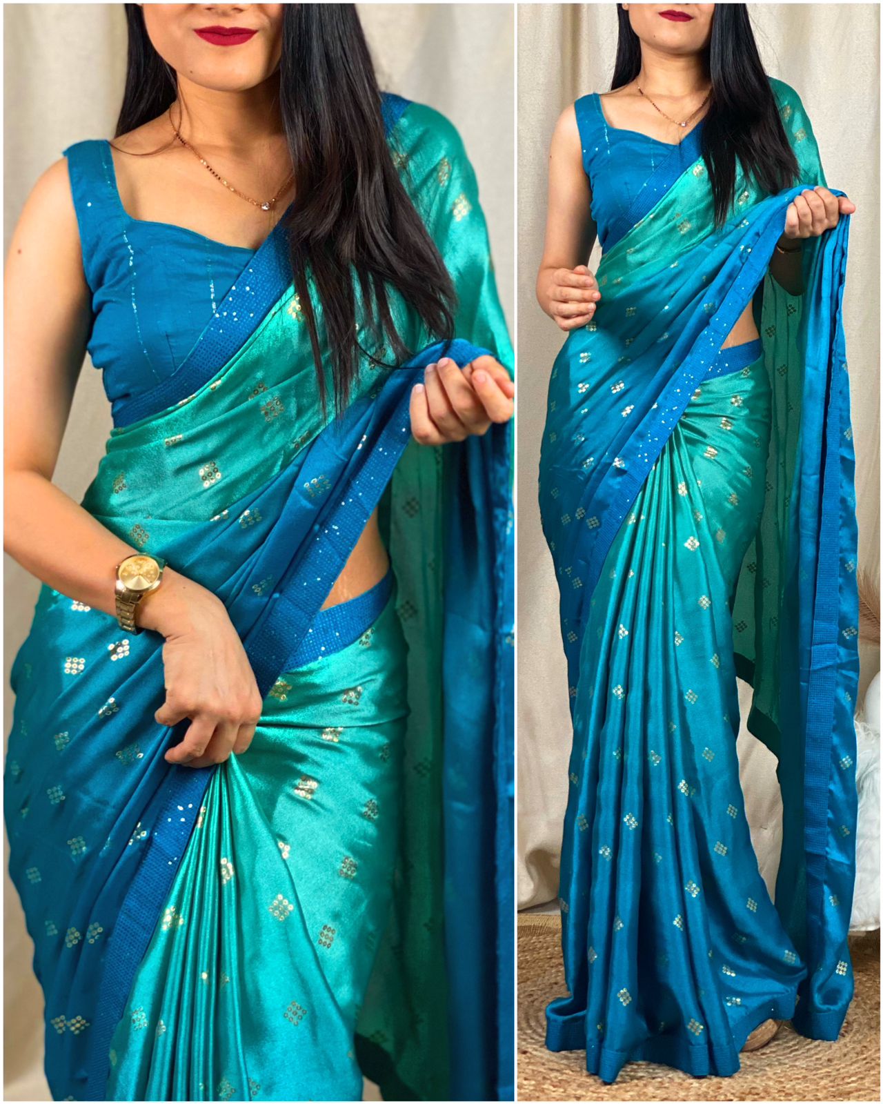 Party Wear Moss Silk Padding Saree