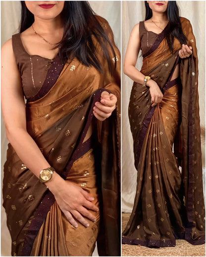 Party Wear Moss Silk Padding Saree - Anant Exports