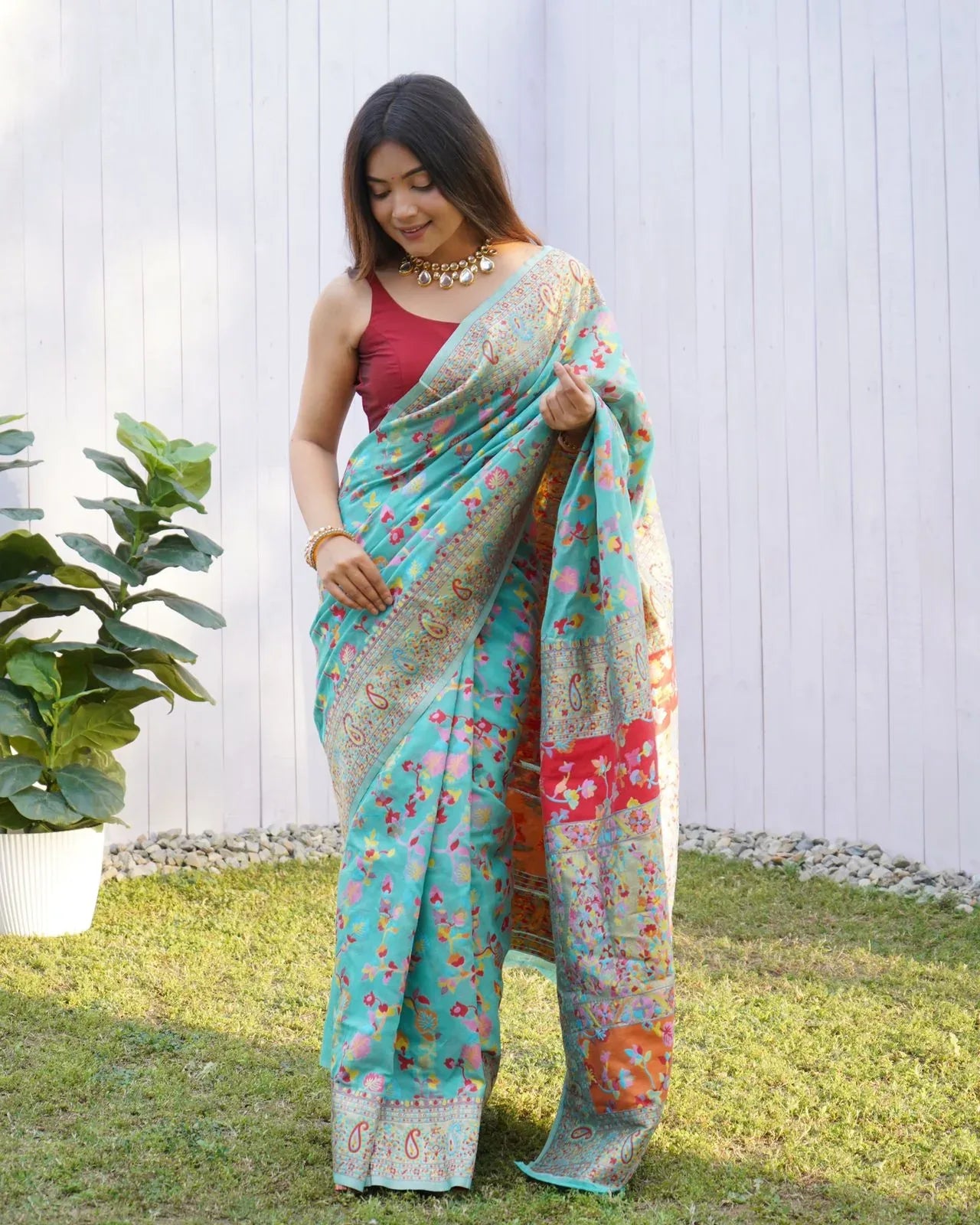 KASHMIRI PASMINA KACHI WORK SAREE - Anant Exports